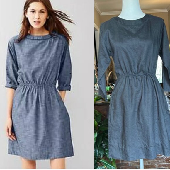 Gap 100% ramie 3/4 Sleeve Drawstring Tie Waist dress size 2 - Picture 1 of 13